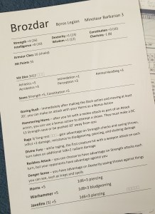 character sheet comparison